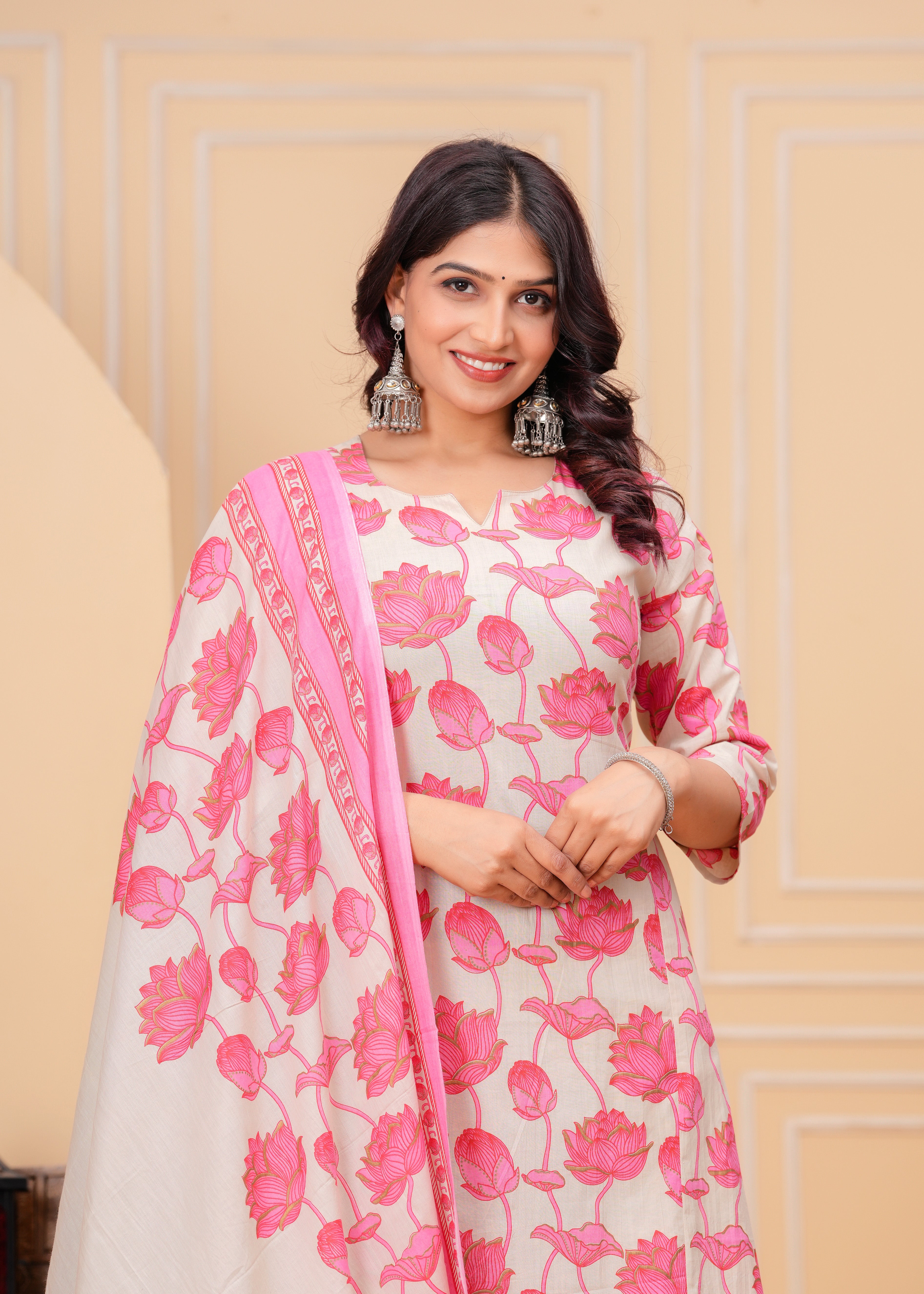 Blush Pink Cotton Dupatta Set